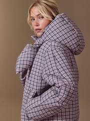 Pink Check with Scarf Short Padded Jacket - Image 5 of 11