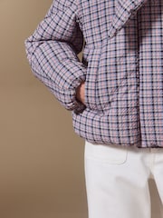 Pink Check with Scarf Short Padded Jacket - Image 6 of 11