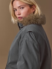 Charcoal Grey Bomber Jacket With Fur Collar - Image 5 of 9