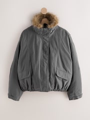 Charcoal Grey Bomber Jacket With Fur Collar - Image 7 of 9