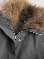 Charcoal Grey Bomber Jacket With Fur Collar - Image 8 of 9