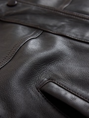 Čokoladno rjava - N. Premium Leather Waisted Funnel Neck Jacket - Slika 6 iz 8