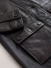 Čokoladno rjava - N. Premium Leather Waisted Funnel Neck Jacket - Slika 7 iz 8