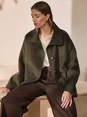 Olive Green N.Premium Hand Sewn Funnel Neck Short Coat - Image 1 of 8