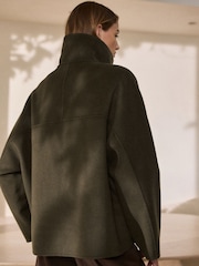 Olive Green N.Premium Hand Sewn Funnel Neck Short Coat - Image 3 of 8