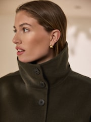 Olive Green N.Premium Hand Sewn Funnel Neck Short Coat - Image 4 of 8