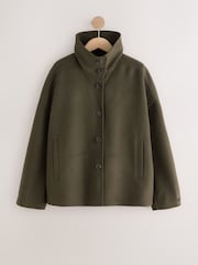 Olive Green N.Premium Hand Sewn Funnel Neck Short Coat - Image 6 of 8
