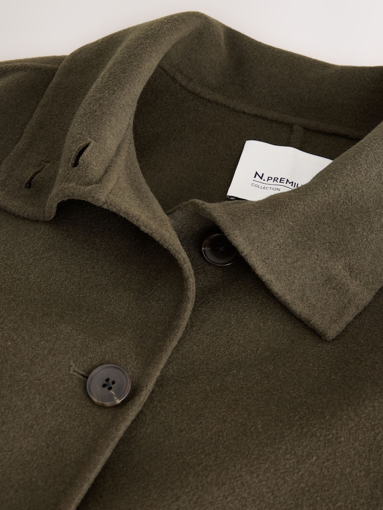 Olive Green N.Premium Hand Sewn Funnel Neck Short Coat - Image 8 of 8