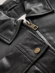 কালো - Real Leather Center Front Zip Jacket - 9এর মধ্যে 9 ছবি