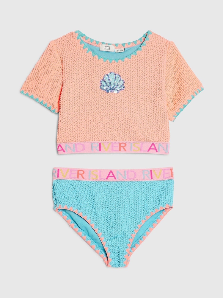 River Island Textured T-Shirt Bikini - Imagen 1 de 4