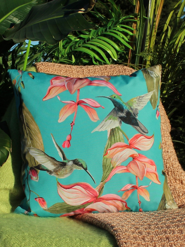 Evans Lichfield Blue Hummingbird Outdoor Cushion - Image 1 of 5 Evans Lichfield Blue Hummingbird Outdoor Cushion - Image 1 of 5