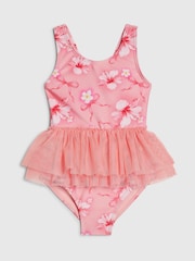 River Island Pink Hibiscus Bow Tutu Swimsuit - Image 1 of 4