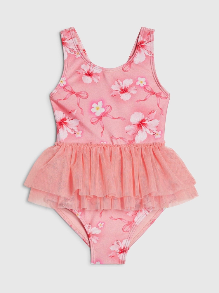 River Island Pink Hibiscus Bow Tutu Swimsuit - Image 1 of 4 River Island Pink Hibiscus Bow Tutu Swimsuit - Image 1 of 4