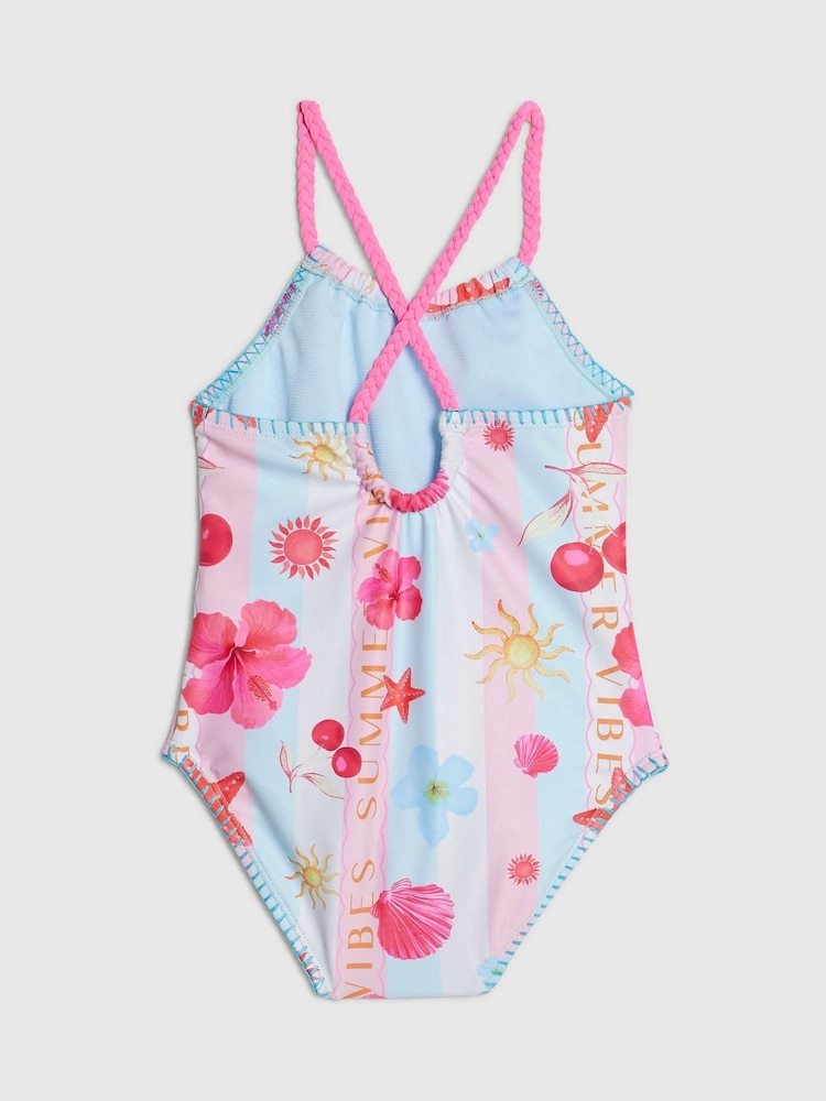 River Island Pink Stripe La Mer Swimsuit - Image 2 of 4