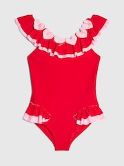 River Island Red Heart Frill Swimsuit - Image 1 of 4