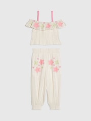 River Island Cream Neon Embrodierred Frill Top & Hareem Jogger Set - Image 1 of 4