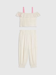 River Island Cream Neon Embrodierred Frill Top & Hareem Jogger Set - Image 2 of 4