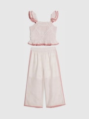 River Island Pink Stripe Frill Top & Frill Trousers Set - Image 1 of 4