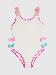River Island White Side Bow Textured Swimsuit - Image 1 of 3