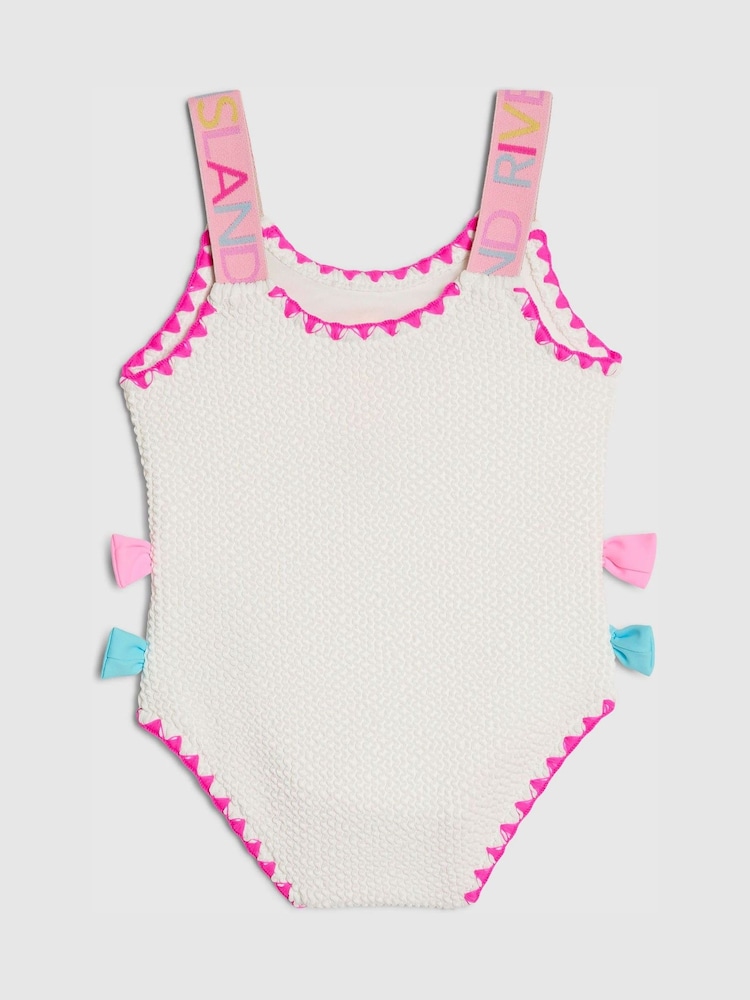River Island White Side Bow Textured Swimsuit - Image 2 of 3 River Island White Side Bow Textured Swimsuit - Image 2 of 3