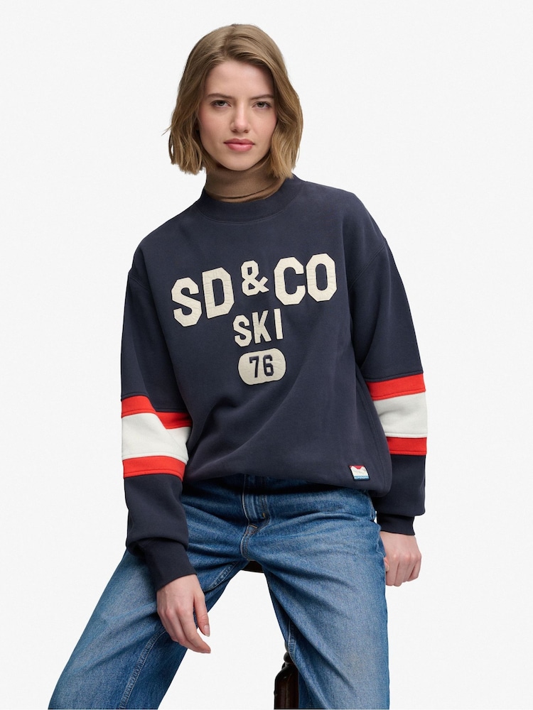 Superdry Navy Blue Preppy Ski Sweatshirt - Image 2 of 7 Superdry Navy Blue Preppy Ski Sweatshirt - Image 2 of 7