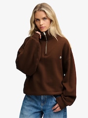 Superdry Brown Monogram Half Zip Sweat Top - Image 1 of 6