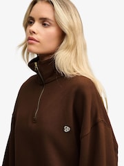 Superdry Brown Monogram Half Zip Sweat Top - Image 3 of 6