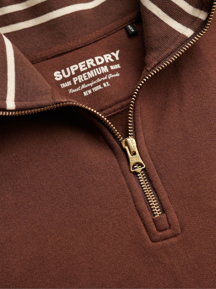 Superdry Brown Monogram Half Zip Sweat Top - Image 6 of 6