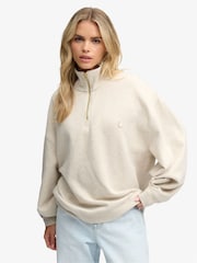 Superdry Cream Monogram Half Zip Sweat Top - Image 1 of 6