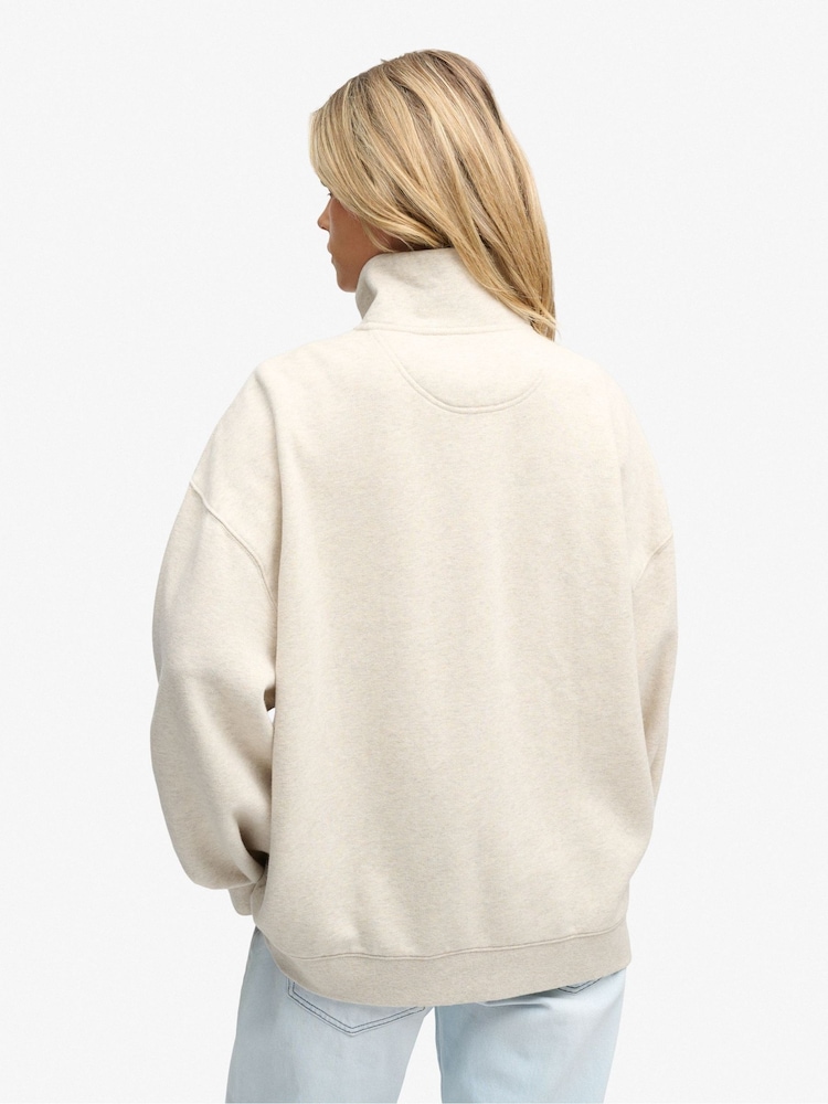 Superdry Cream Monogram Half Zip Sweat Top - Image 2 of 6