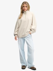 Superdry Cream Monogram Half Zip Sweat Top - Image 3 of 6