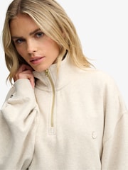 Superdry Cream Monogram Half Zip Sweat Top - Image 4 of 6