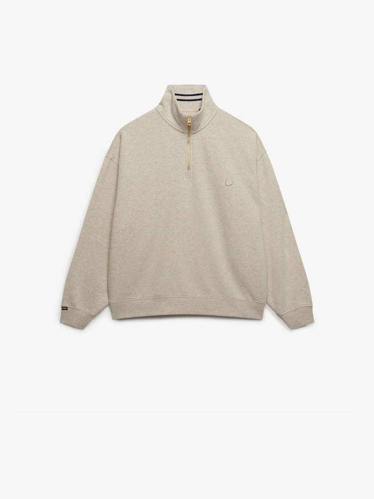 Superdry Cream Monogram Half Zip Sweat Top - Image 6 of 6