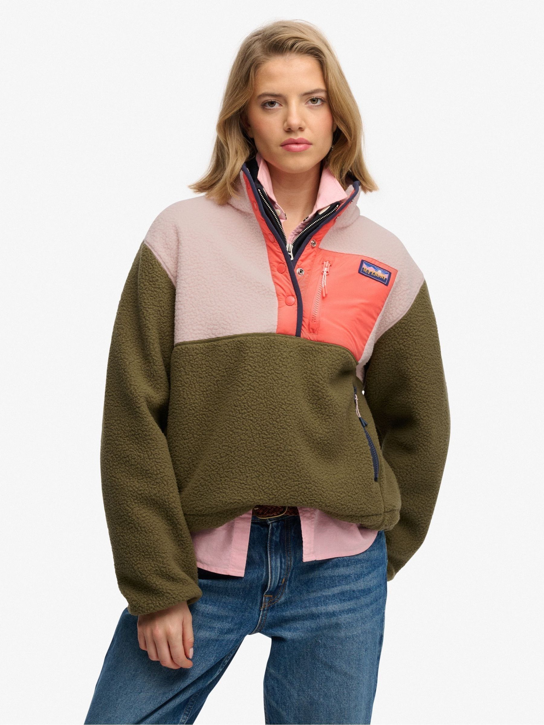Superdry Women's Green Fleece Colour Block - Image 3
