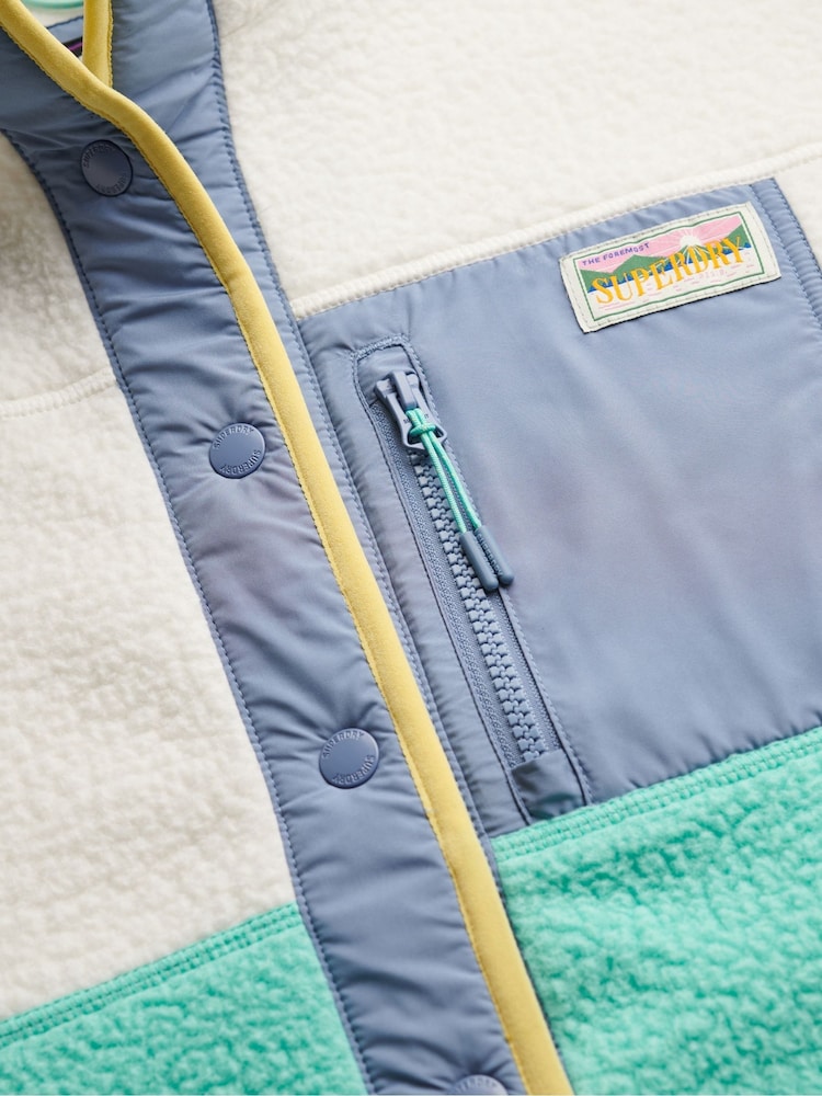 Superdry White & Blue Colour Block Fleece Jacket - Image 7 of 7