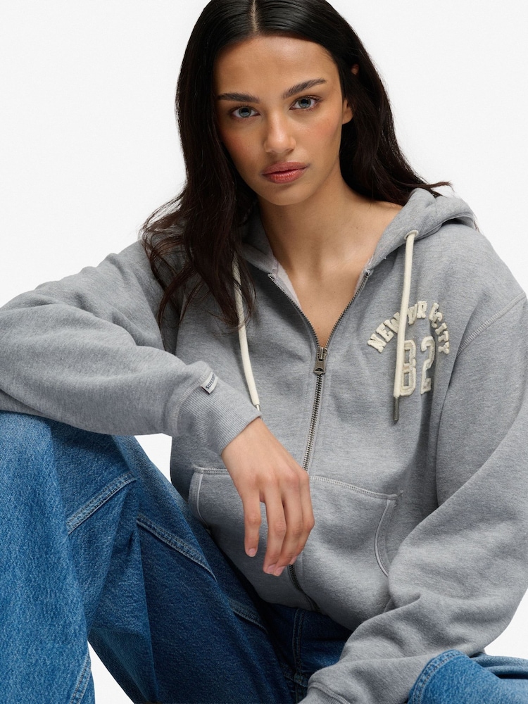 Superdry Grey Ath Ess Relaxed Crop Zip Hoodie - Image 1 of 7