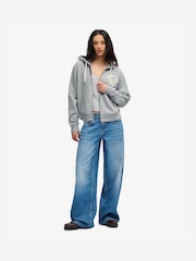 Superdry Grey Ath Ess Relaxed Crop Zip Hoodie - Image 4 of 7