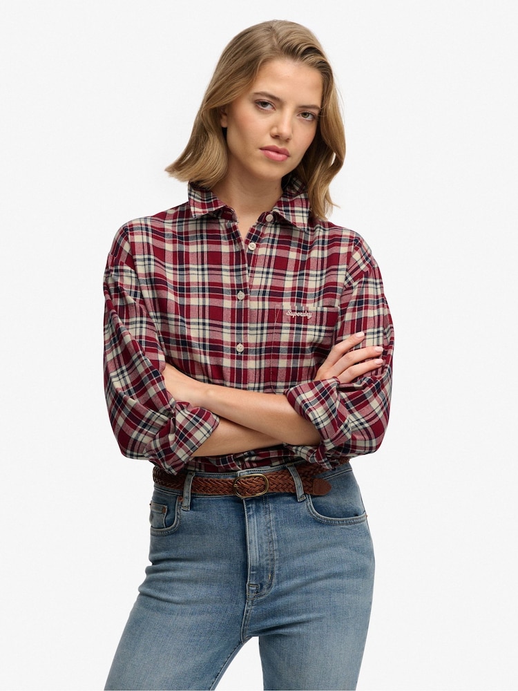 Superdry Red Check Flannel Relaxed Shirt - Image 1 of 8