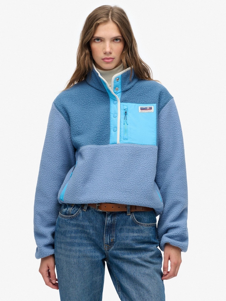 Superdry Blue Colour Block Pull Over Fleece - Image 1 of 5