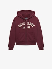 Superdry Red Ath Ess Relaxed Crop Zip Hoodie - Image 1 of 3