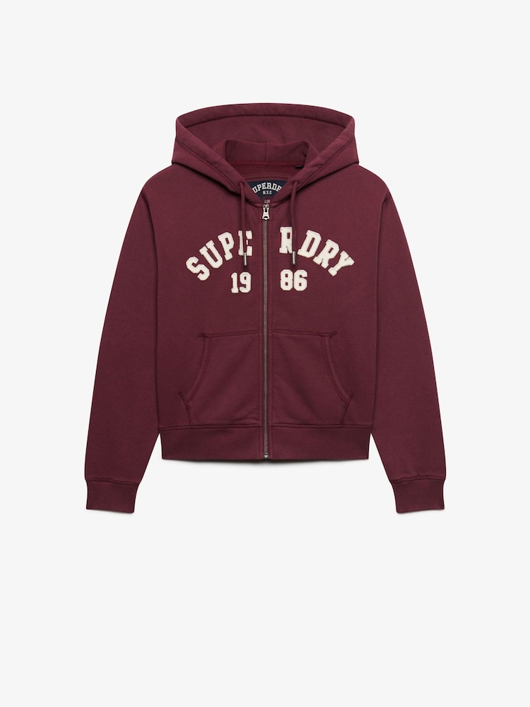 Superdry Red Ath Ess Relaxed Crop Zip Hoodie - Image 1 of 3