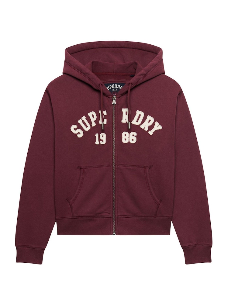 Superdry Red Ath Ess Relaxed Crop Zip Hoodie - Image 3 of 3