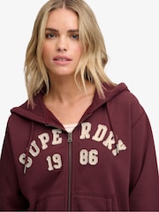 Superdry Red Ath Ess Relaxed Crop Zip Hoodie - Image 4 of 7