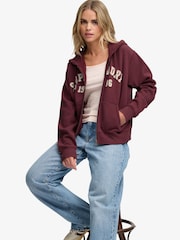 Superdry Red Ath Ess Relaxed Crop Zip Hoodie - Image 5 of 7