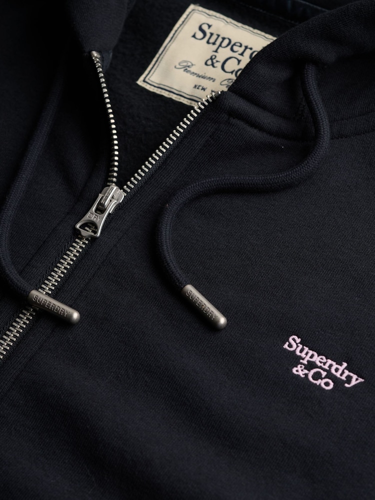 Superdry Navy Blue Signature Emb Zip Hoodie - Image 7 of 7