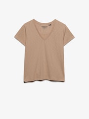 Superdry Beige Slub Embroidered V-Neck T-Shirt - Image 6 of 7