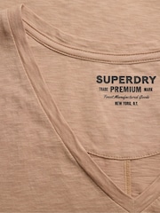 Superdry Beige Slub Embroidered V-Neck T-Shirt - Image 7 of 7