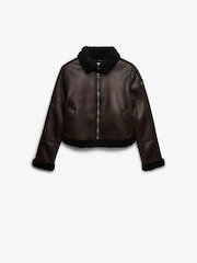 Superdry Brown Faux Shearling Jacket - Image 1 of 3
