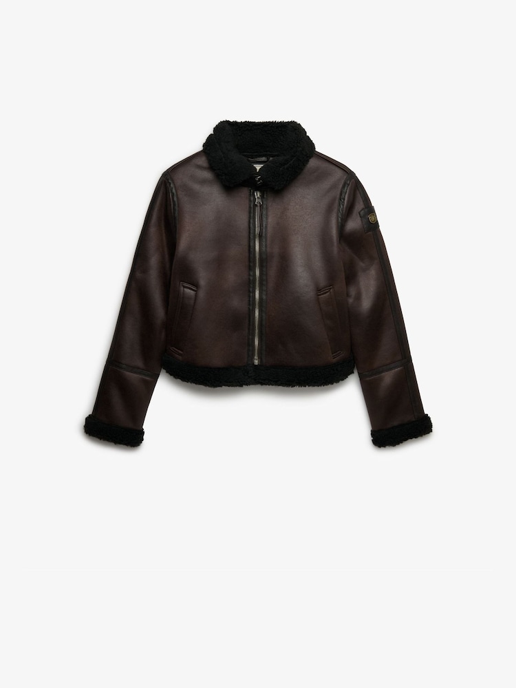 Superdry Brown Faux Shearling Jacket - Image 1 of 3