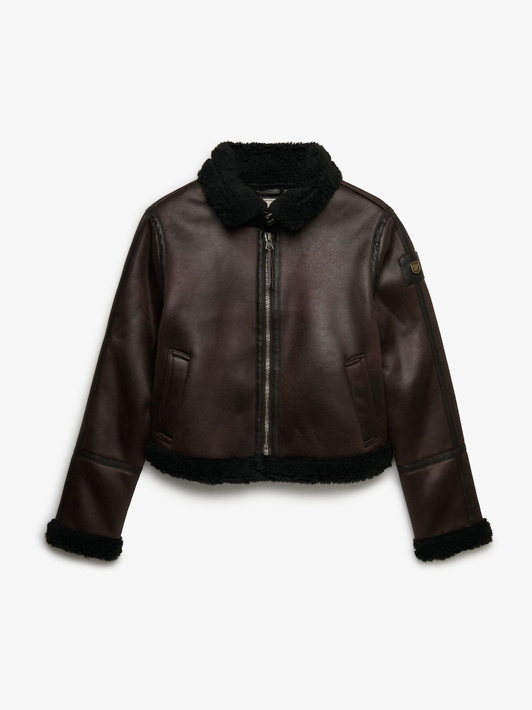 Superdry Brown Faux Shearling Jacket - Image 2 of 3